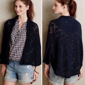 Anthropologie Angel Of The North Deep Blue Open-Knit Sweater XS/S